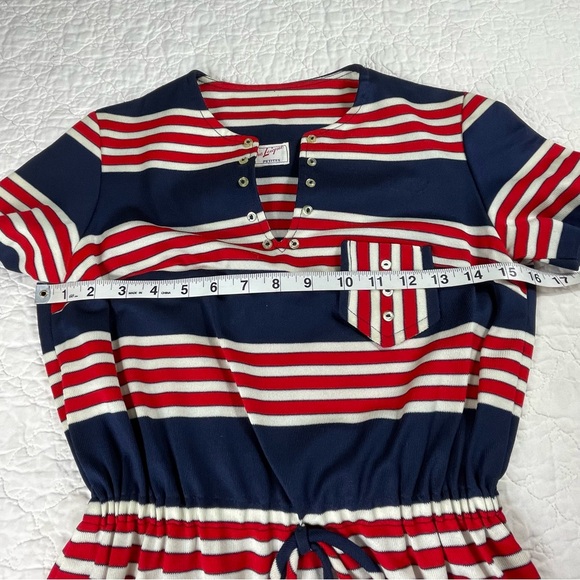 🔥Vintage 60s Jeune Leique Striped Red Blue Mini Dress - Picture 12 of 14